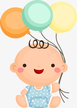 婴儿满足的笑拉着气球的宝宝高清图片