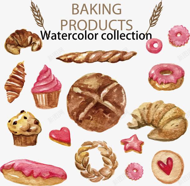水彩绘烘培食物png免抠素材_88icon https://88icon.com 水彩 烘培 牛角面包 甜甜圈 糕点 面包
