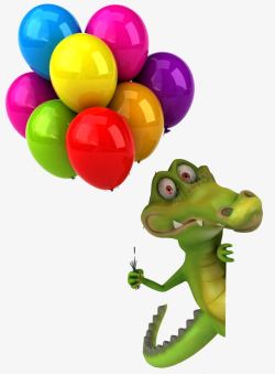 拿着彩色气球的鳄鱼素材