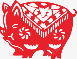 日本新年贴纸红色小猪创意剪纸高清图片