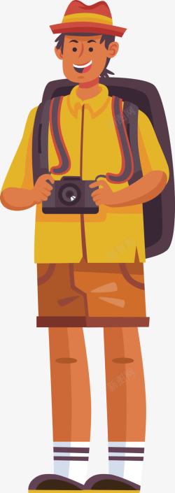 旅游单照相机男生卡通旅行者背包客高清图片