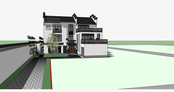简约3D模型交通路口独栋江南水乡房屋立体图图标图标