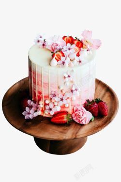草莓花朵奶油蛋糕素材