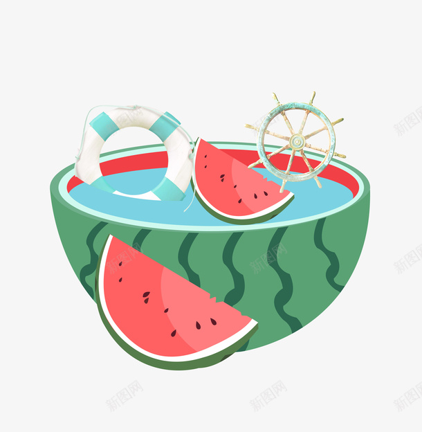 卡通手绘西瓜泳池插画png免抠素材_88icon https://88icon.com 卡通手绘 夏季 插画 水果 游泳圈 游泳池 西瓜 西瓜破 西瓜邮票