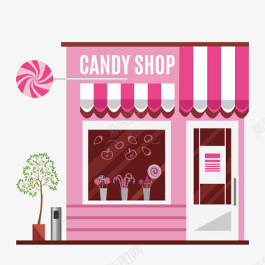 可爱奇趣粉色可爱糖果屋矢量图图标图标
