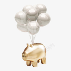 金色小猪金色创意气球小猪元素高清图片