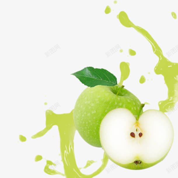 苹果png免抠素材_88icon https://88icon.com 一半水果 叶子 果汁 果肉 水果 清新 绿色 营养 飞溅的果汁 鲜榨