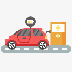 新能源电动汽车卡通城市红色新能源电动汽车插图矢量图高清图片