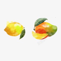 柠檬芒果手绘水彩水果素材