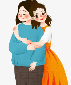 拥抱母亲手绘可爱插图母亲节拥抱妈妈的女高清图片