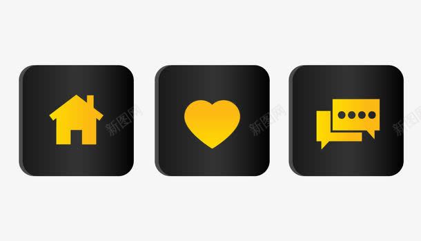 创意黑色导航栏黄色渐变心形网页导航按钮图标图标