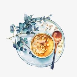 蘑菇菜品蘑菇鸡汤手绘画片高清图片