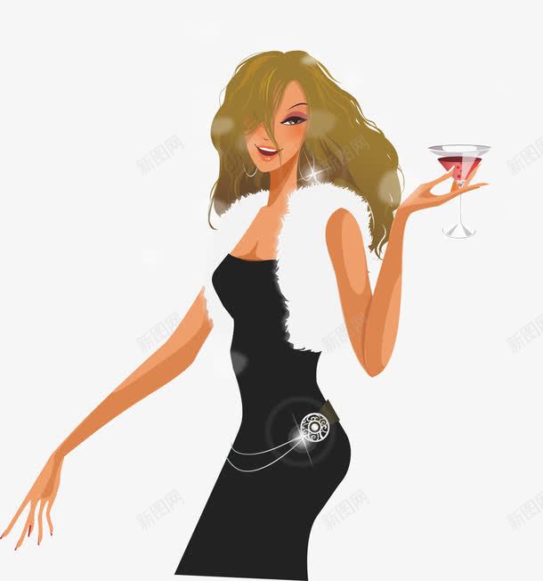 时尚女郎png免抠素材_88icon https://88icon.com 喝酒的人 喝酒的女人 白色披肩 矢量人物 红酒 酒杯 金发美女 黑色长裙