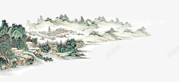 水墨山水png免抠素材_88icon https://88icon.com 壁画 山水 山水画 水墨画