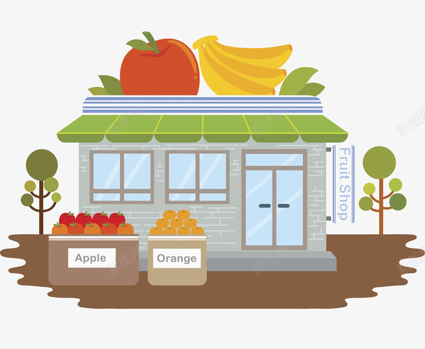 扁平风格水果超市图png免抠素材_88icon https://88icon.com 便利店 促销 创意的 卡通 手绘 插图 水果超市