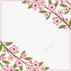 绿意桃花手绘粉色桃花边框高清图片