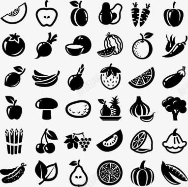 水果蔬菜黑色水果图标大集合西瓜苹果胡萝卜图标