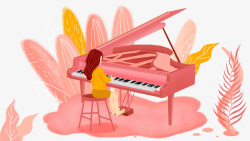 女坐在椅子上卡通手绘坐在椅子上谈钢琴的高清图片