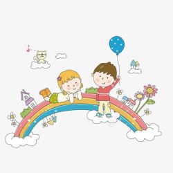 手绘彩虹桥彩虹桥和儿童高清图片
