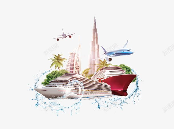 迪拜旅游建筑png免抠素材_88icon https://88icon.com 帆船酒店 游轮 迪拜塔 飞机