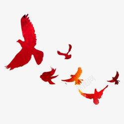 红羽毛彩色起飞鸽子元素高清图片