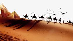 骆驼商队穿行沙漠素材