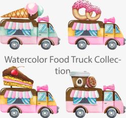 彩色冰激凌车手绘4个甜品外卖车矢量图高清图片