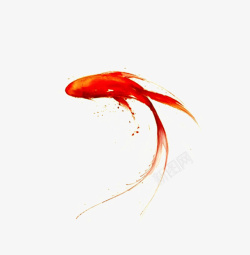 红色中国风水墨金鱼素材