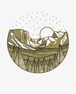 圆构图黄色山林月亮风景高清图片