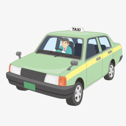 手绘卡通绿色立体出租车素材