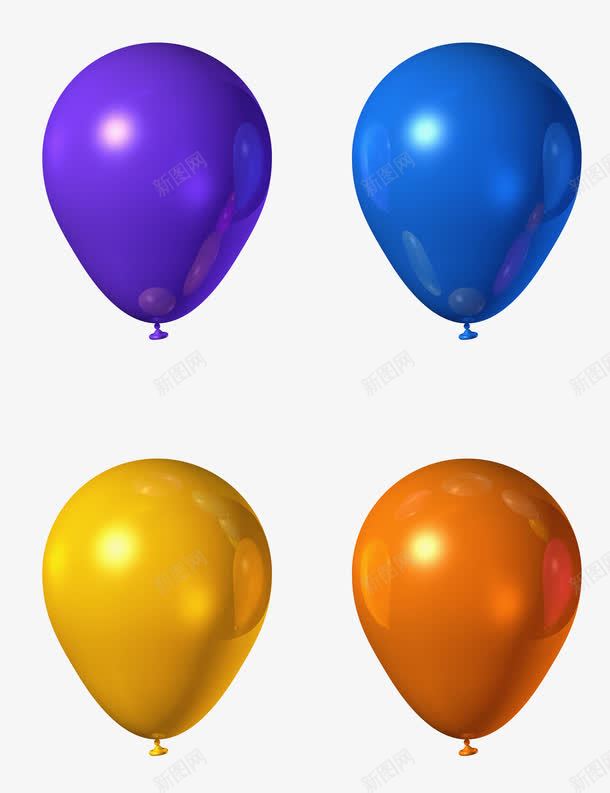 4个气球png免抠素材_88icon https://88icon.com 橘色 气球 氢气球 玩具 紫色 蓝色 黄色