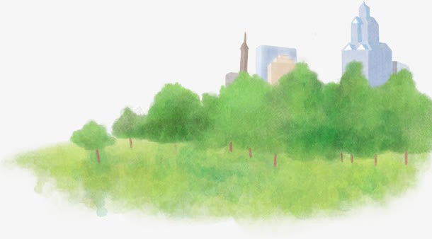 手绘水彩绿色的森林城市建筑png免抠素材_88icon https://88icon.com 城市 建筑 森林 水彩 绿色