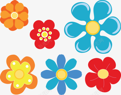 多彩方形花朵图标多彩的春天花瓣贴纸矢量图图标