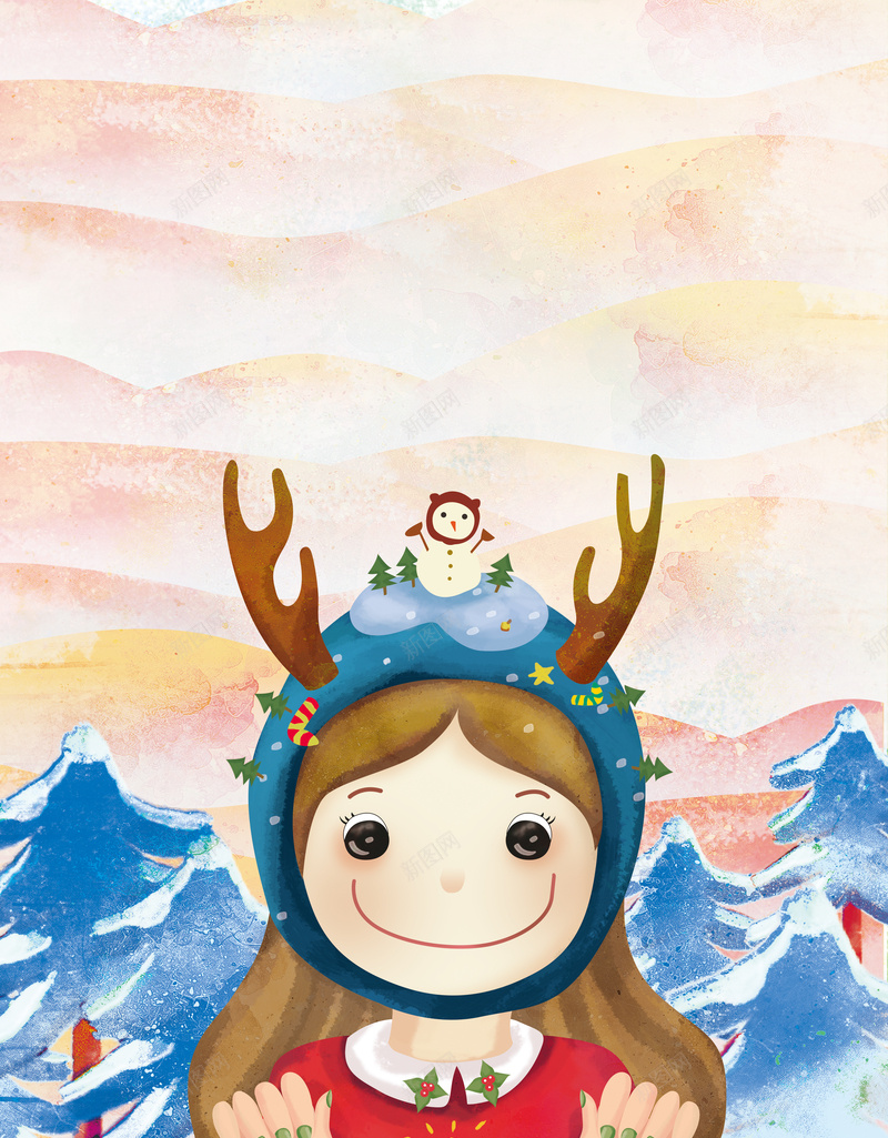 卡通手绘插画彩色圣诞节海报psd设计背景_88icon https://88icon.com 卡通 圣诞 圣诞快 圣诞节 圣诞节海报 女孩插画 彩色 手绘 插画 水采风 海报
