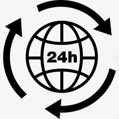 无线符号24个小时的地球电网符号箭头环绕图标图标