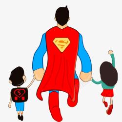 游玩的孩子超人爸爸奔跑的背影高清图片