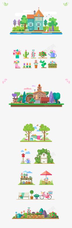 H5春节页面扁平化卡通房子高清图片