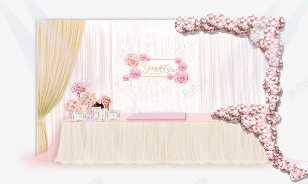 粉色签到处png免抠素材_88icon https://88icon.com 婚礼 桌子 签到处 花朵