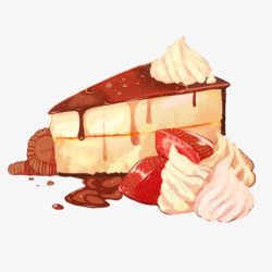 奶油草莓蛋糕手绘画片素材