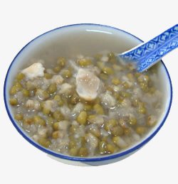 青花瓷餐具银耳百合绿豆汤素材
