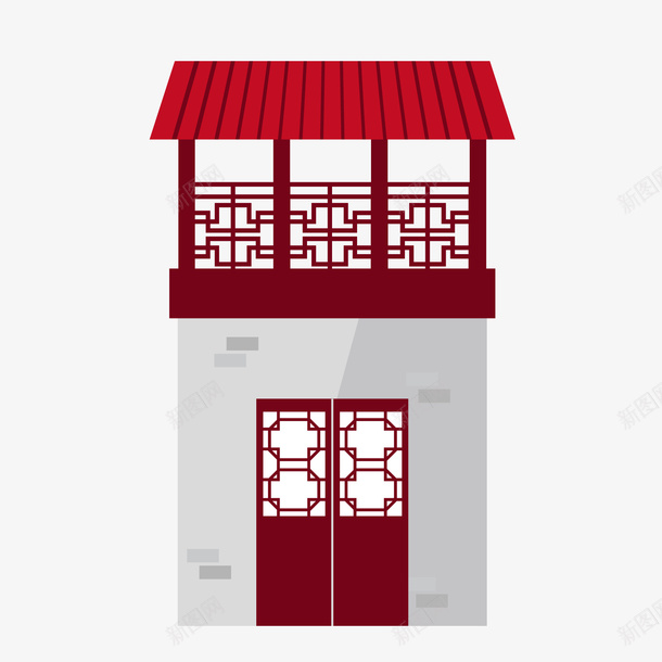 卡通中式建筑物png免抠素材_88icon https://88icon.com 中式 卡通 古代 大门 建筑物 扁平化 红色