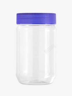 透明塑料蓝色盖子的广口瓶实物素材