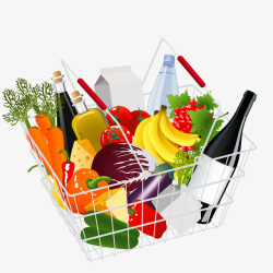 超市食物卡通购物篮子里的物品矢量图高清图片