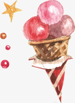 美味冰激凌手绘水彩纸筒蛋糕矢量图高清图片