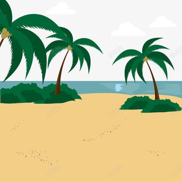 手绘金色沙滩椰树png免抠素材_88icon https://88icon.com 休闲 卡通手绘 夏天 度假 海边 绿色椰子树 金色沙 金色沙滩