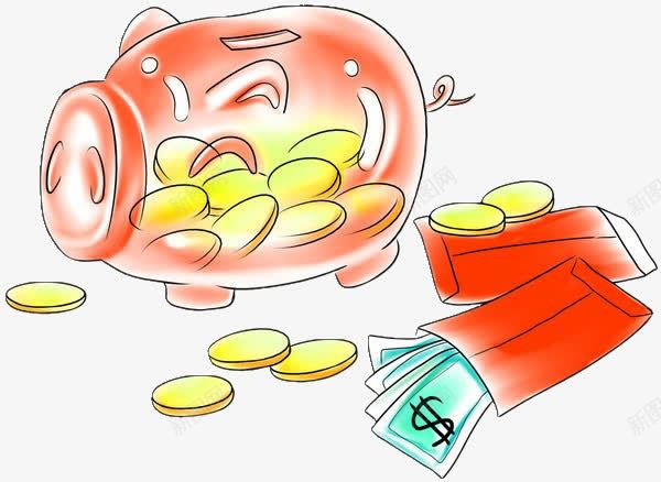 压岁钱和小猪存钱罐png免抠素材_88icon https://88icon.com 压岁钱 存钱 红包 红色