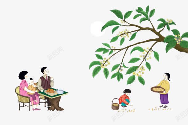 中秋节元素psd免抠素材_88icon https://88icon.com 八月 团圆 圆月 家人 月饼 桂花