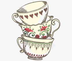 水彩茶具卡通手绘杯子装饰高清图片