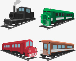 蒸汽式火车4款彩色老式火车矢量图高清图片