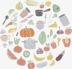瓜果蔬菜剪影圆形手绘的瓜果蔬菜高清图片